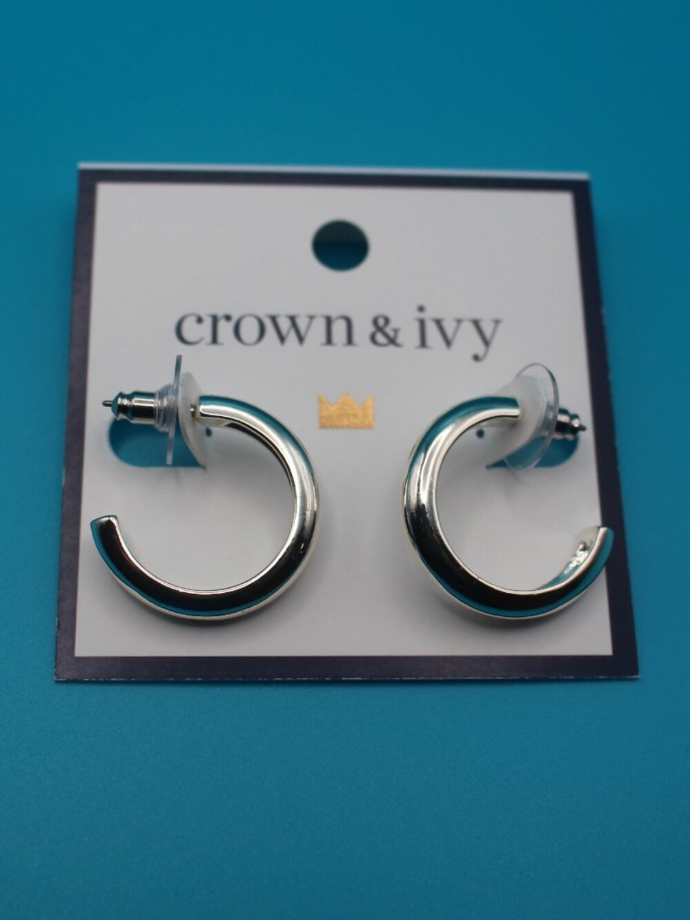 Crown & Ivy Polished Silver Tone Open Hoop Earrings 0013